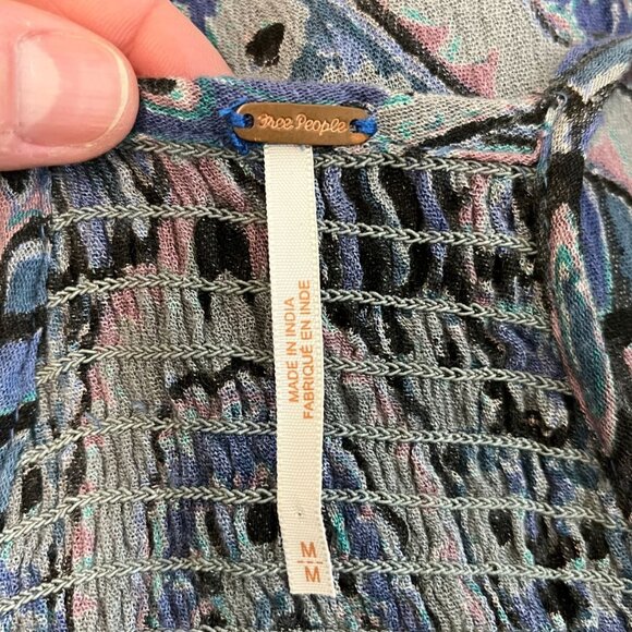 Free People Seasons In The Sun Printed Midi Dress Blue Boho Size M - Picture 11 of 12